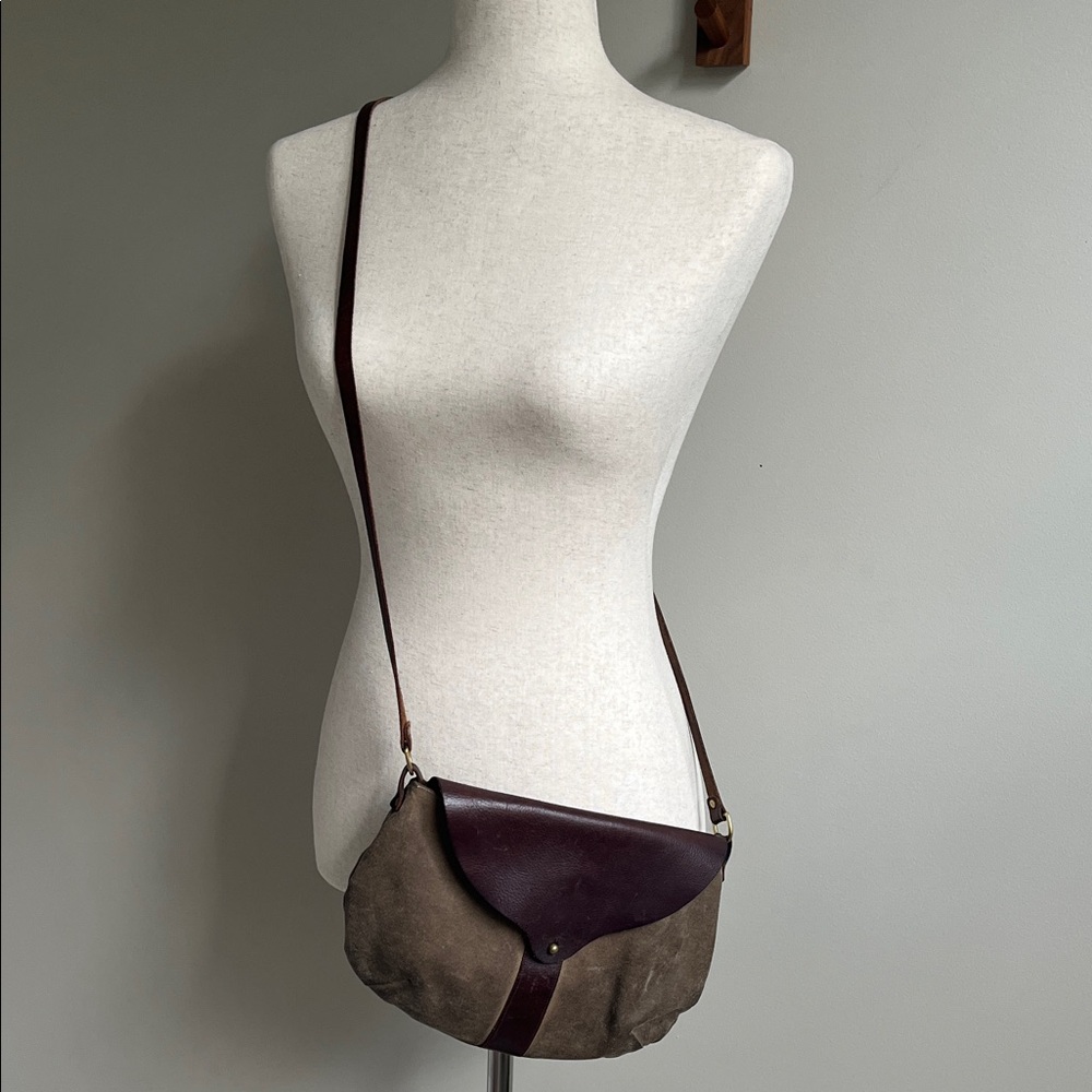 Handmade Wax Canvas Leather and Brass Cross Body Bag Purse